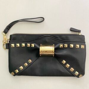 Betsey Johnson Wristlet, Black Faux Leather with Studs Handbag Purse Mini Bag